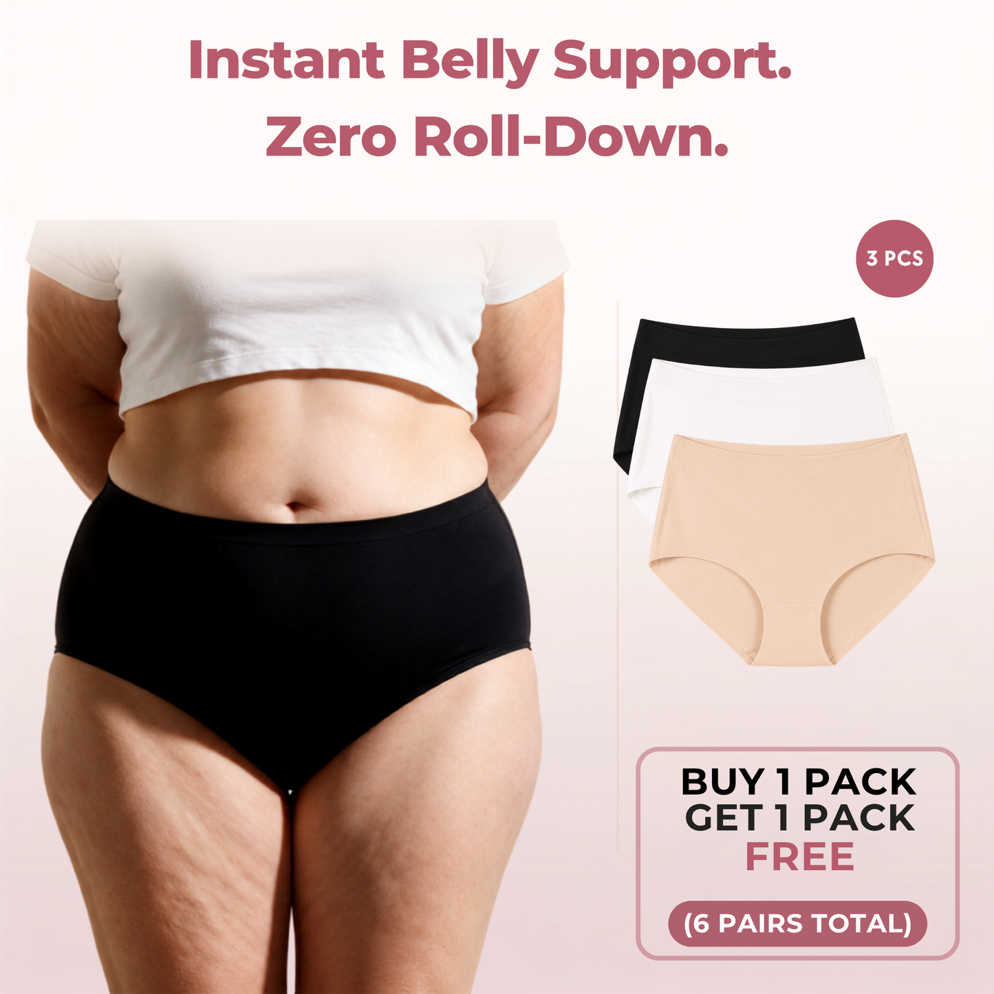 Tummy Control Seamless No Show Panties (Pack of 3)